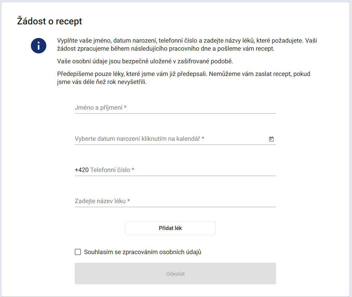 Aplikace pro elektronickou žádost o e-recept